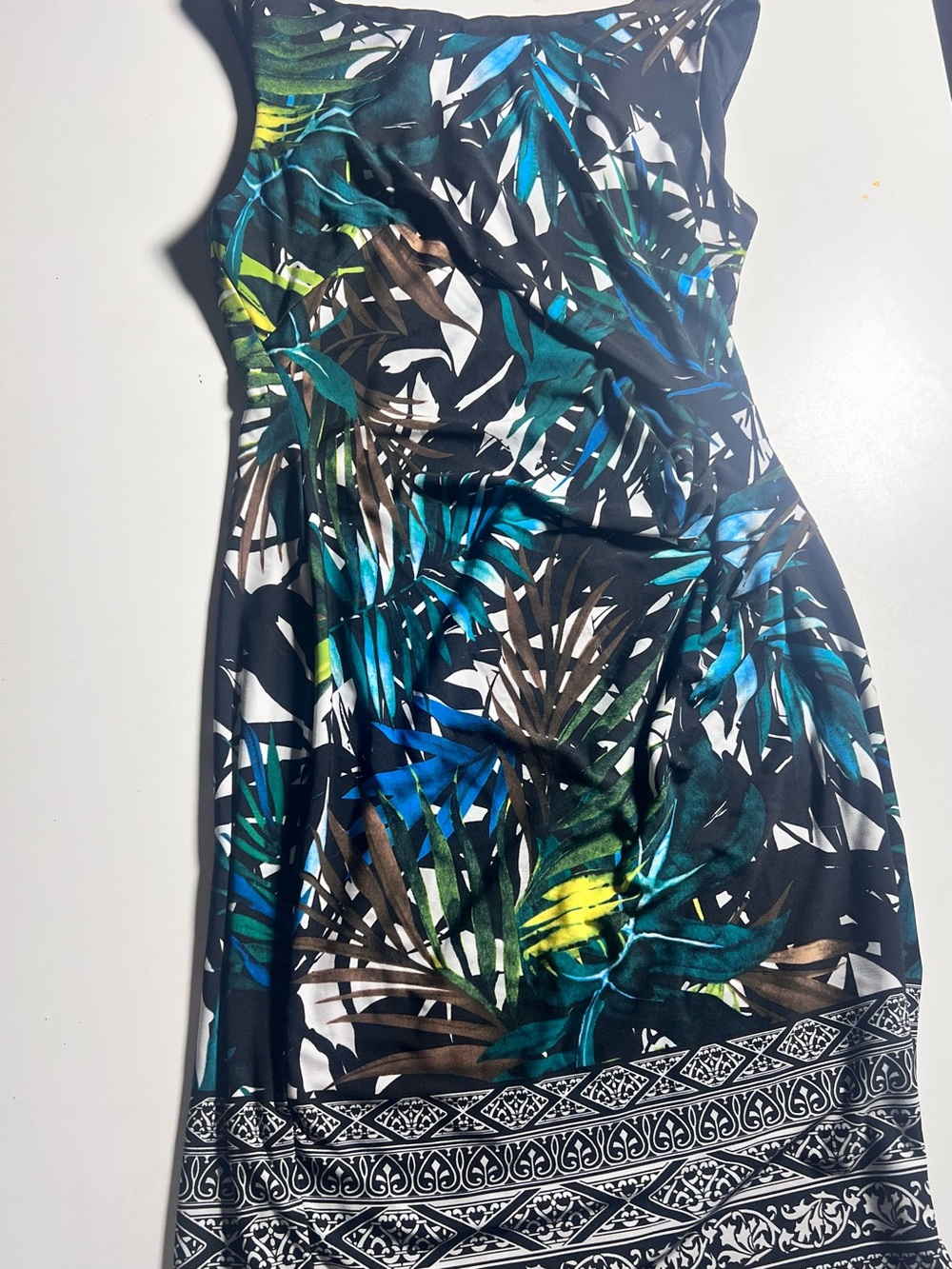 Women’s Tropical Print Swim Cover-Up Dress in Black and Blue